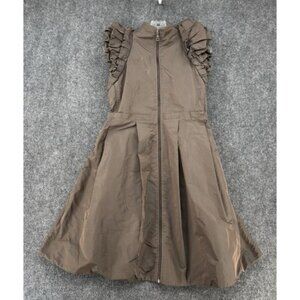 Brazilian Designer Gloria Coelho Brown Dress Size P/XS Ruffle Sleeve Full Zip